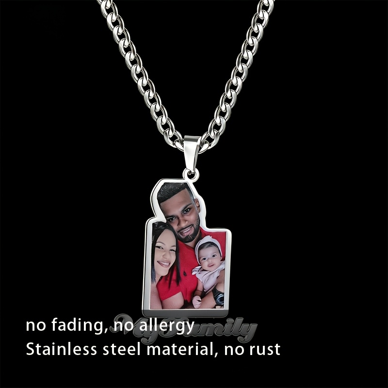 Custom Engraved Stainless Steel Name Necklace with Photo